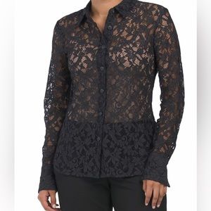 Solitaire Black lace button down top